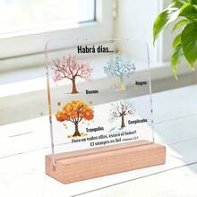 1pc Inspirational Spanish Christian Gift, Bible Verse Acrylic Desktop Decor Plaque, Four Seasons Tree Pattern Design, Suitable For Family, Friends And Christians Religious Gift, Used For Church Decor, Religious Home Decor, Office Decor, Room Decor - Christianity - View 12