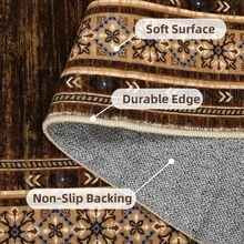 Techigher Modern Washable Area Rug - Non Slip Geometric Bordered Living Room Carpet, Foldable Thin Low Pile Floor Cover For Bedroom, Kitchen, Dining Room - Reddish-brown - View 6