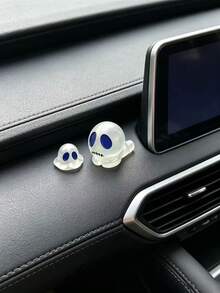 Adorno de tablero de coche con fantasmita de ojos azules que brilla en la oscuridad, esqueleto transparente decorativo creativo para el interior del coche, accesorio de coche con combinación de fantasma que brilla en la oscuridad, adorno de atmósfera de tablero de coche con árbol de dibujos animados de ojos azules transparente - fantasma - Ver 2