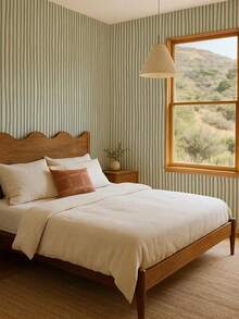 1 rollo de papel tapiz autoadhesivo de PVC, estilo costero moderno, verde salvia tropical y rayas blancas, pegatina decorativa de pared, mate, impermeable, fácil de limpiar, removible, decoración del hogar; adecuado para sala de estar, dormitorio, oficina, estudio, baño, dormitorio, decoración de pared de aula, renovación de muebles; papel tapiz autoadhesivo con ambiente de primavera/verano, también se puede usar como pegatina de pared de vinilo, decoración de pared artística - 1PC - Ver 9