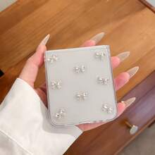 Compatible With Galaxy Z Flip3/Z Flip4/Z Flip5/Z Flip6/Z Glitter Transparent 3D Rhinestone Bow Phone Case, Minimalist Clear Girly Style Full Coverage Anti-Drop Foldable Hard Shell - Multicolor - View 5