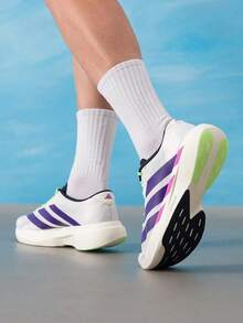 Adidas 男士 Adizero Evo SL M 緩震競賽跑鞋 日常跑步健身訓練通勤休閒運動鞋 JS4495 - 白/學院紫/魔力萊姆綠 - 查看 4