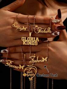 Collar personalizado con nombre en cursiva, cadena de clavícula de acero inoxidable exquisita y personalizada, regalo para mujeres - Oro esmerilado - Ver 1