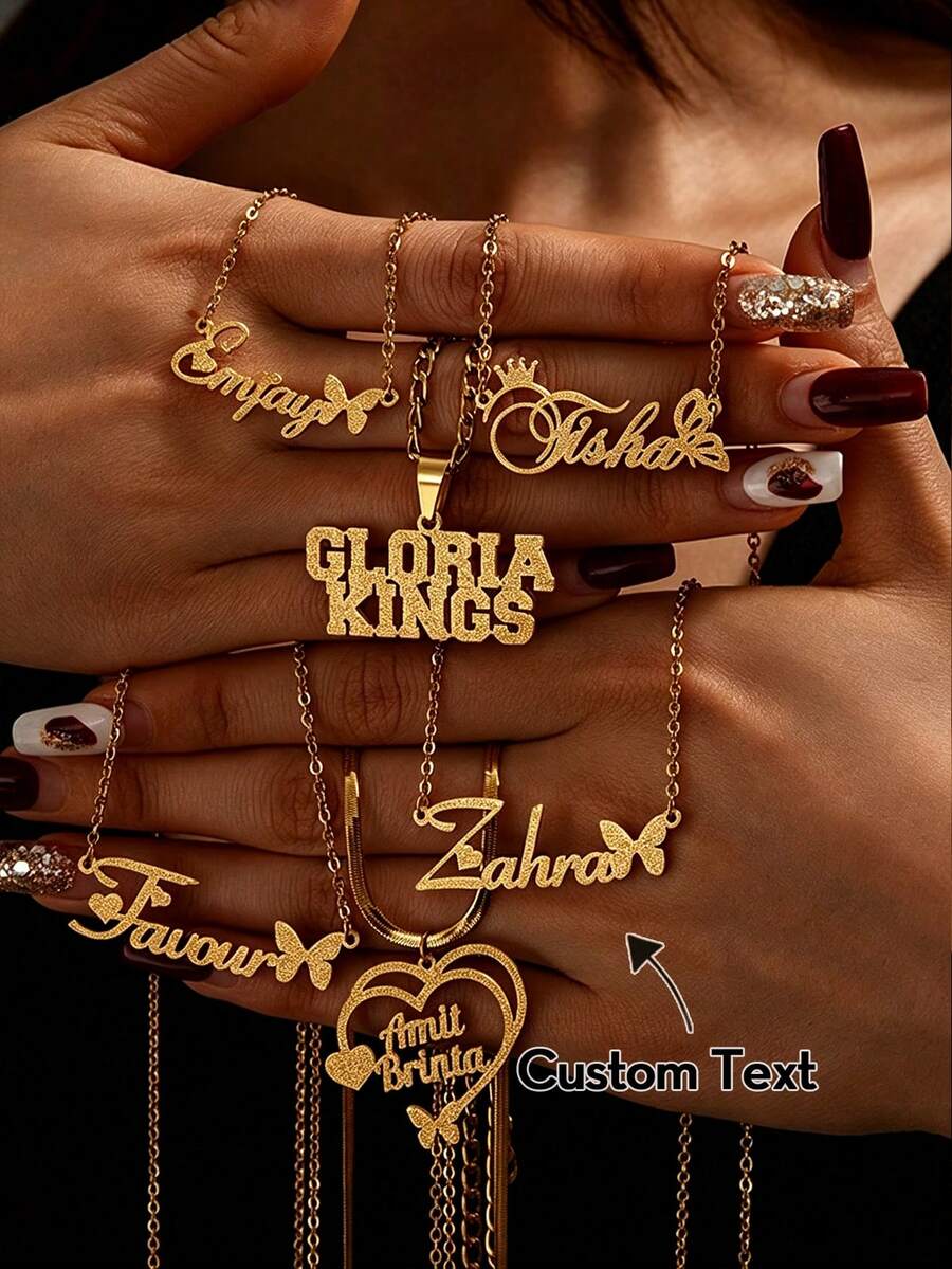 Collar personalizado con nombre en cursiva, cadena de clavícula de acero inoxidable exquisita y personalizada, regalo para mujeres - Oro esmerilado - Ver 1