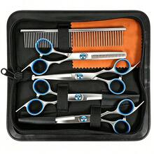 JIASLING 5pcs/7pcs Professional Pet Grooming Scissors Set, Stainless Steel Round Tip Dog Cat Hair Cutting Thinning Shears Kit With Comb & Leather Case - View 1