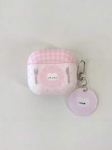 Pink Plaid Polka Dot Cat Design Earphone Case Compatible With Apple Pro 2nd Gen, 1st/2nd/3rd/4th/5th Gen Wireless Bluetooth Earbuds - Baby Pink - View 3