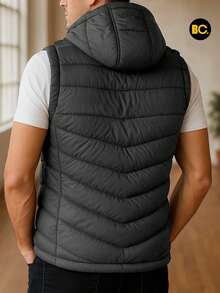 Big City Men's Lightweight Quilted Vest With Hood - Dark Grey - View 3