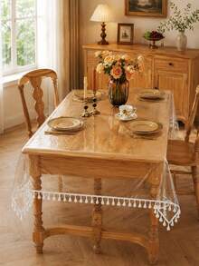 1pc Clear PVC Tassel Edge Tablecloth Waterproof Oil-Proof Table Cover Protective Table Mat For Dining Table Kitchen Coffee Table Home Party Decor - A - View 5
