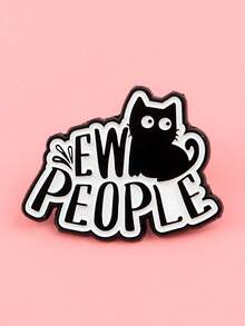 Funny Black Cat Brooch – Ew People Quote Enamel Pin For Bag Jacket Accessories Gift - Black and White - View 4