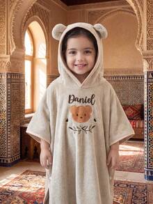 1pc Customized Embroidered Toddler Hooded Cape Bath Towel, Soft Warm Hooded Bathrobe, Cartoon Animal Pattern Cape, Baby Blanket, Baby Christening Birthday Gift - Multicolor - View 1