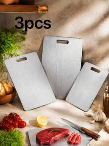 3pcs Stainless Steel Cutting Board Set / Thick & Durable Chopping Board Set | Easy To Clean, Rust-Proof, Mold-Resistant, Space-Saving, Suitable For Home Kitchen | Ideal For Vegetables, Fruits, Fish And Meat, Separate Use For Better Hygiene - Multicolor - View 13
