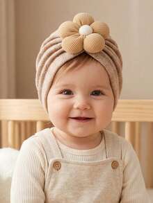 3PCS Newborn Autumn Candy Color Floral Cute Baby Hair Accessories, Soft Skin-Friendly Baby Headband Hat Set, Suitable For Daily Wear All Seasons - Pink Light Coffee Grey - View 8