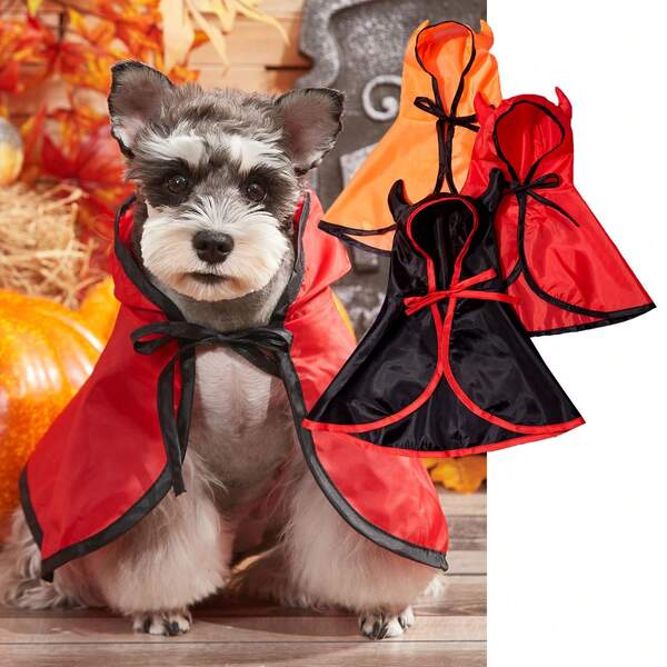European And American Pet Supplies Funny Devil Horn Bow Tie Hat Red Black Orange Dog Halloween Cape Costume