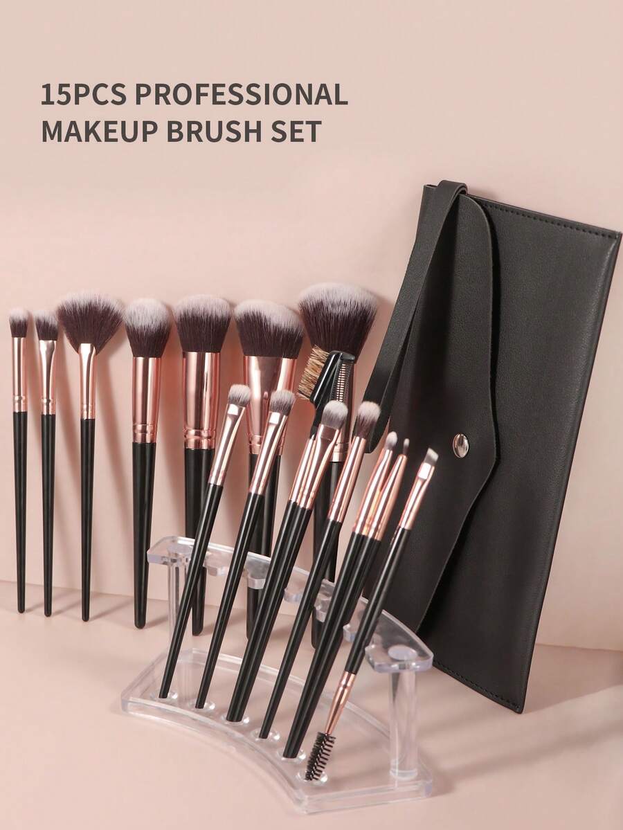 ronshadow 15pcs Makeup Brush Set With Storage Bag, Dual-Ended Multi-Function Brush + Powder Brush + Blush Brush + Eyeshadow Blending Brush + Detail Liner Brush, Full Face Makeup Tools - Multicolor - View 1