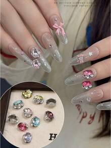 4Pcs Flashing K9 Rhinestone Nail Art Decor, Bottomless Crystal Ball Style, Clear White Pigeon Egg Diamond - Multicolor - View 3