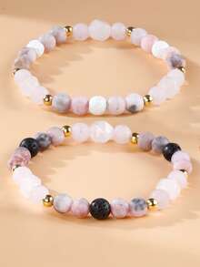 1pc Lucky Natural Stone Matte Pink Zebra Jaspers Facted Rose Quartz Bead Women's Jewelry, Lucky And Love, Suitable For Daily Wear And Gift Giving - Multicolor - View 5