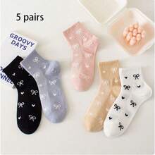 1/5/10 PairsShort Socks - Bowknot Love Multi Colored Women's Socks, Breathable And Versatile Valentine's Day Couple Socks, Suitable For All Seasons - Multicolor - View 11