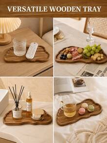 1PC Luxury Wooden Tray, Kitchen Essential, Tray With Storage Function, Kitchen Accessory, Home Decor Living Room, Autumn Home Decor, Classroom Essential, Halloween Decoration, Party Decoration - Khaki - View 5