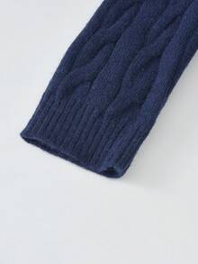 Women's Autumn/Winter Cable Knit Cardigan, Round Neck Classic Embroidered Soft Wool Sweater Jacket, Crop Top - Royal Blue - View 4
