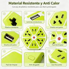 Regleta decorativa, multicontacto portátil con puertos de carga USB, sin necesidad de adaptadores adicionales, control de energía centralizado, material resistente al calor para uso diario - Tipo de Enchufe A USA (110-127V) - Ver 6