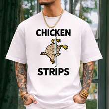 Lokales Lager, Unisex-T-Shirt Chicken Strips, humorvolle Hühner-Illustration, ausgefallenes Design - Weiss - Übersicht 2