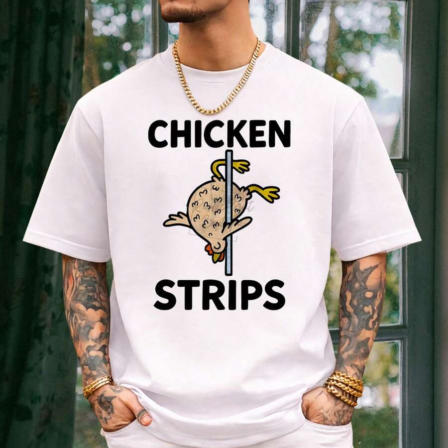 Lokales Lager, Unisex-T-Shirt Chicken Strips, humorvolle Hühner-Illustration, ausgefallenes Design