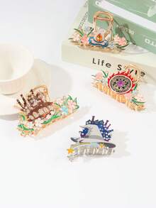 Kawaii Fantasy Magic Large Hair Claw, Floral Rhinestone Castle Wizard Hat Design Metal Hair Claw Accessories For Girls Cosplay - Multicolor - View 4