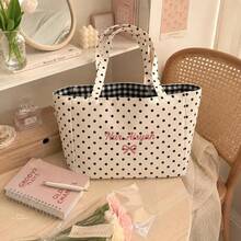 Personalized Embroidered Custom Korean Vintage Artistic Tote Bag, Denim Large Capacity Handbag New Fashion Plaid College Student Class Shoulder Commuter Bag - Multicolor - View 8