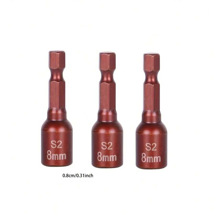 3pcs High Strength Magnetic Screwdriver Bits, 8Mm Hex Shank, Water And Stain Resistant, Red - Great For Hard Floors, Power Hand Drills, Tail Wires, Hex Sockets