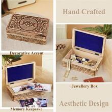 Wooden Hand Carved Decorative Jewelry Box Moon Carvings Vintage Keepsake Storage Organizer Travel Treasure Chest Trinket Holder Great Gifts 8x5 Inch - 1PC - View 5