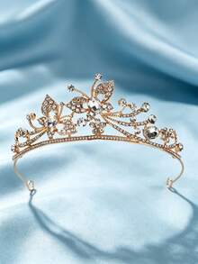 1 Stück modisches, exquisites Schmetterling-Strass-Kronen-Haaraccessoire für Frauen, geeignet für Hochzeit, Party, Halloween-Kostüm - Gold - Übersicht 1
