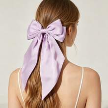 1pc Solid Color Satin Hair Clip With Ribbon Streamers And Large Bowknot, Versatile Hair Accessory For Women Valentine's Day Claw Clips Hair Claws Hair Barrettes, School Stuff, Elegant, College, Winter Outfit For Women, Bows, Cute, Hair Accessories, Head Accessories, Hairpin - Yellow - View 19