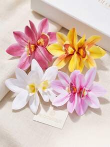 4 Pcs Orchid Flower Hair Clips Hawaiian Tropical Floral Hair Pins Summer Beach Vacation Barrettes Accessories For Women Girls - Multicolor - View 4