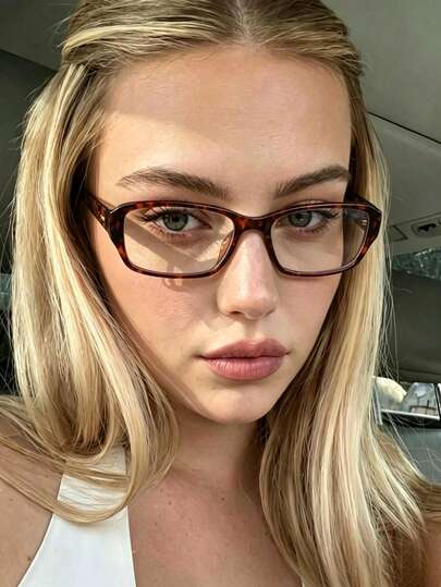 1 Pair Classic Fashion Rectangular Frame Women's Decorative Glasses, Rivet Decorated Temples, Leopard Print Pattern Elements, Full Frame Minimalist Women's Plano Glasses, Suitable For Travel, Vacation, Daily Wear And Decoration