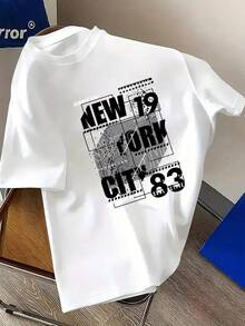 On,Crewneckshortsleevedprintedwith"NEWYORK"And"NEWYORK"Pattern,ShowingtitudeComfortablecasualshortsleevedsummer,PLUSSIZE - 白色 - 查看 1