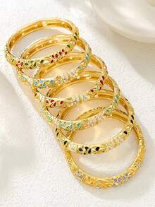 1pc Hollow Enamel Drip Glaze Women's Bracelet, Gold-Plated Floral Enamel Bracelet, Fashionable Luxury Jewelry Gift - Multicolor - View 2