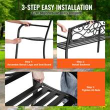 Outdoor Bench, 50 Inches Metal Garden Bench For Outdoors, 550 Lbs Load Capacity Bench, Outdoor Garden Park Bench With Backrest And Armrests, Patio Bench For Garden, Park, Yard, Front Porch - 50 Inches - View 5