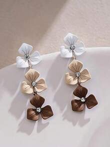 1 Pair Minimalist Gradient Brown Flower Earrings Suitable For Women Autumn/Winter Daily, Vacation, Holiday Wear - Brown - View 7