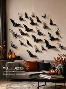 12/24 piezas Pegatinas de pared 3D huecas de murciélagos negros, 4 estilos de telaraña, luna, estrella y patrón de casa embrujada, calcomanías de pared 3D de murciélagos, decoración gótica de terror para fiesta de Halloween, adecuado para ventanas del hogar, chimenea, puerta, decoración de pared interior/exterior DIY - multicolor - Ver 5