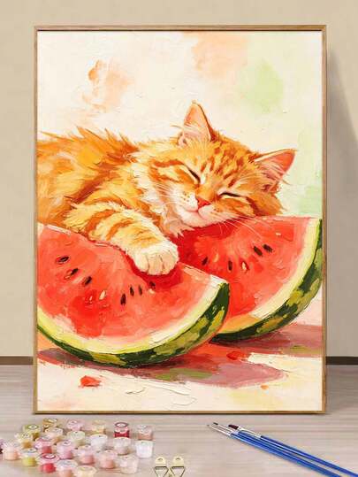 1 Set Of Digital Painting Suits, Suitable For Beginners, Kittens Sleeping On Watermelons, Coloring Suits-Adult Beginners' Suits, Birthday Gifts, Anniversary Gifts, Holiday Gifts, Home Decoration.