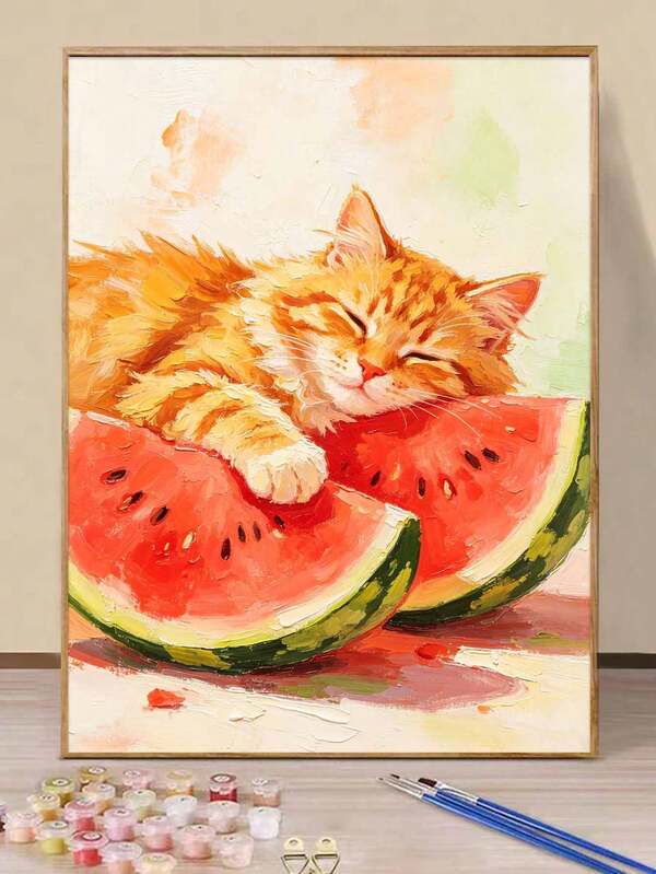 1 Set Of Digital Painting Suits, Suitable For Beginners, Kittens Sleeping On Watermelons, Coloring Suits-Adult Beginners' Suits, Birthday Gifts, Anniversary Gifts, Holiday Gifts, Home Decoration.