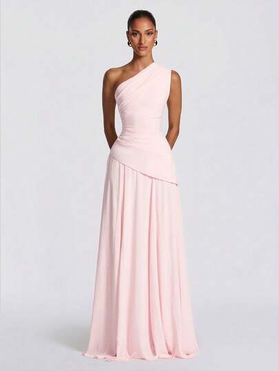 Elegant Sexy Slim Fit Waist-Cinching Party Cocktail Long Dress, Adjustable Back Tie, Ruched Decor Design, Full Skirt Design, Fashionable Cocktail Party Ball Music Festival Dress, Perfect For Formal Occasions And Bridesmaid Attire