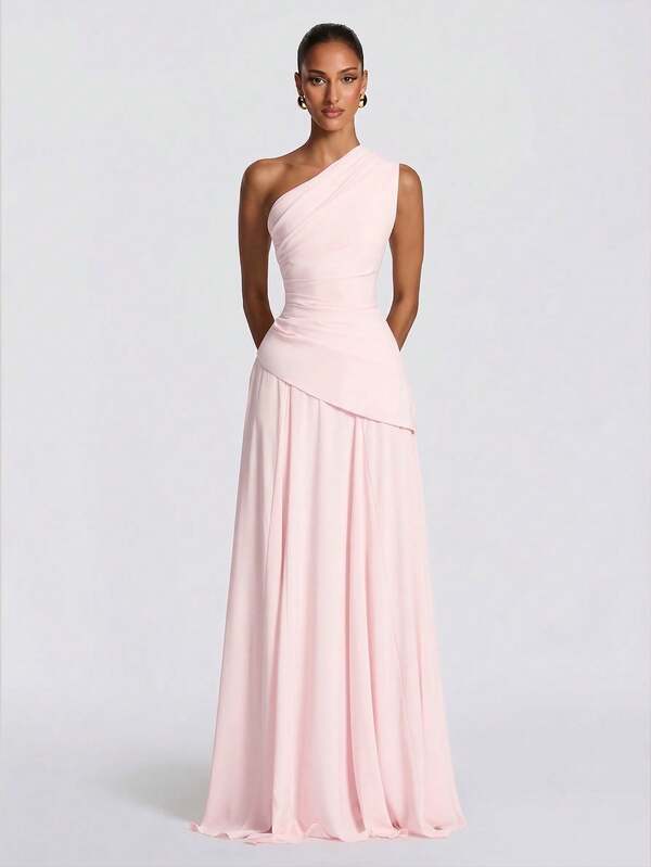 Elegant Sexy Slim Fit Waist-Cinching Party Cocktail Long Dress, Adjustable Back Tie, Ruched Decor Design, Full Skirt Design, Fashionable Cocktail Party Ball Music Festival Dress, Perfect For Formal Occasions And Bridesmaid Attire