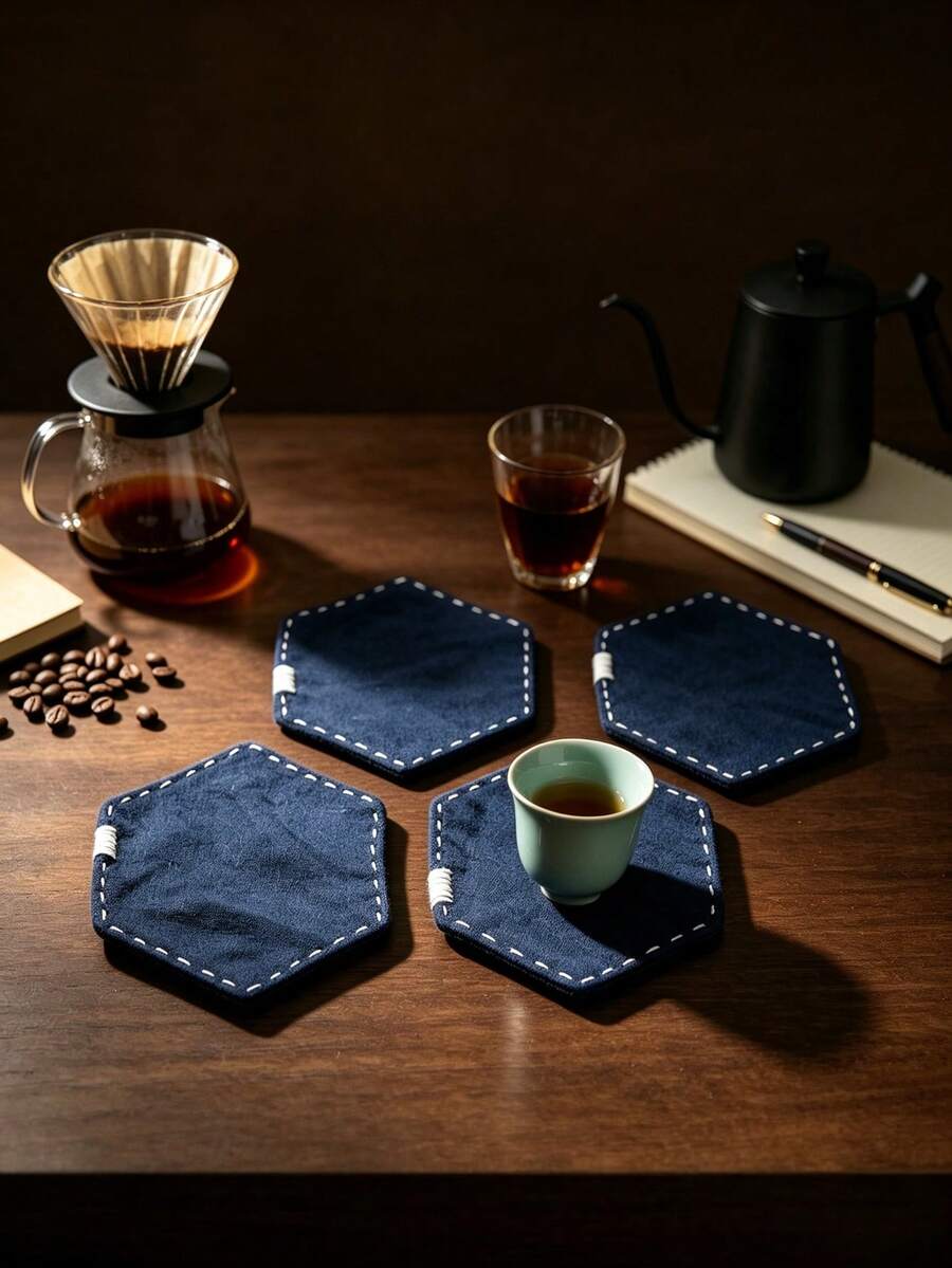 1個六角形布製杯墊,耐熱防滑吸水飲料墊,海軍藍桌面保護墊,適用於咖啡茶杯,極簡居家廚房餐飲裝飾,聖誕節萬聖節感恩節節日禮物,房間裝飾 - 彩色 - 查看 1