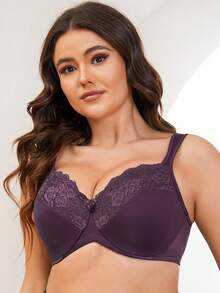 MELENECA Women's Minimizer Bra Full Coverage Plus Size Underwire Lace Comfort Cushion Strap - Purple - View 6