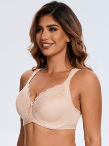 MELENECA Women's Minimizer Bra Full Coverage Plus Size Underwire Lace Comfort Cushion Strap - Apricot - View 7