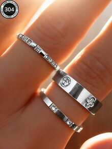 Set Cincin Minimalis Elegan Emas 18K Baru, 3 Buah/Set, Desain Kreatif Modis, Bahan Stainless Steel Tahan Air, Tahan Pudar, Serbaguna, Cocok untuk Pemakaian Sehari-hari, Sempurna untuk Hadiah - Perak - View 3