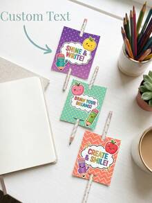 15pcs Custom Text Pencil Gift Tags, Personalized Cute Apple Design Pencil Cards, Custom Labels For End Of Year Teacher Thank You Classroom Gifts - Multicolor - View 1