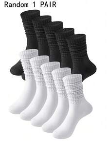 10/6/1 Pair Black All-Season Men's Mid-Calf Socks, Black And White Slouch Socks, Promotional Y2K Cute Sports Fun Gift - Multicolor - View 5