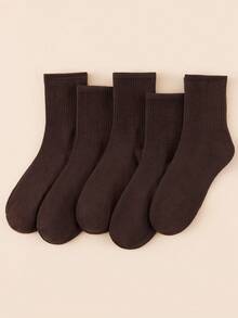 1/3/12/20 Pairs Unisex Solid Color Maillard Brown Comfortable High Elastic Mid-Calf Socks, Suitable For Commuting, All-Season Wear, Moisture-Wicking, Breathable - Rust Brown - View 16